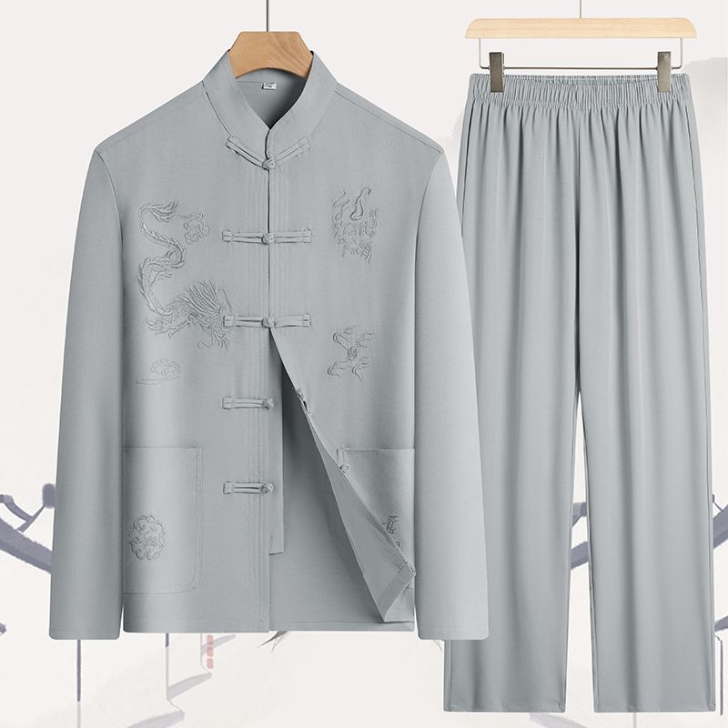 唐装男士中老年长袖中国风汉服春季夏复古中式练功太极服爸爸套装